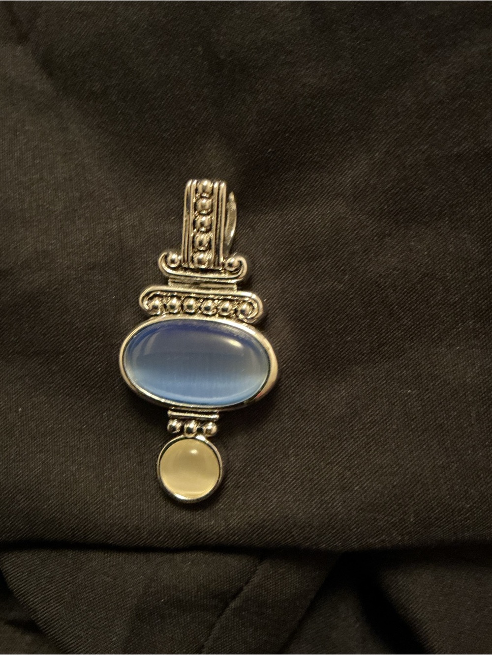 Silver-Tone Blue & Cream Stone Pendant - Women Jewelry